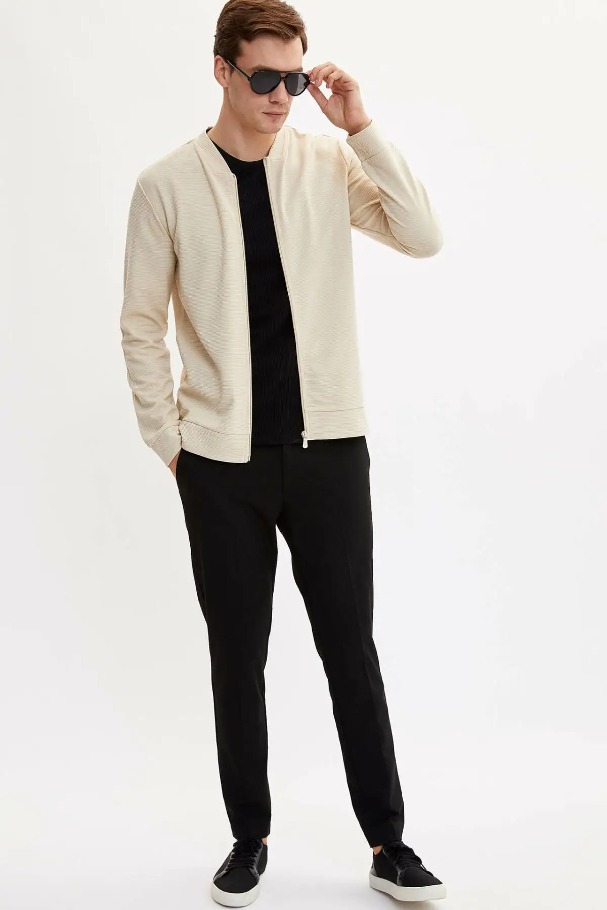 DeFacto Мужская модная тонкая куртка на молнии чистый цвет простой короткий жакет