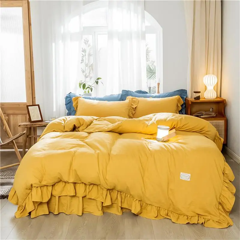 Твердые Цвет гофрированный белый пододеяльник простынь и наволочки) Queen Twin King