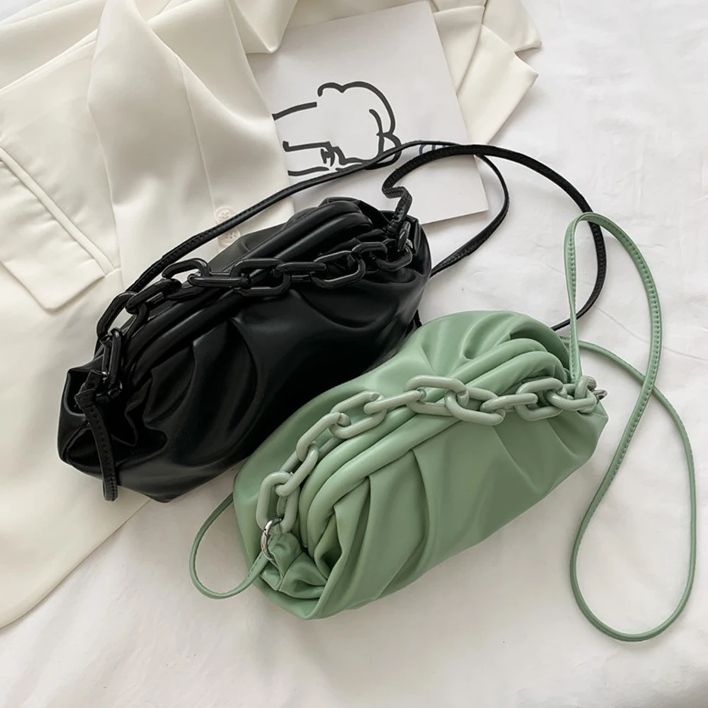 

2021 Pleated Female Handbag Vintage Women PU Leather Plush Chain Cloud Shoulder Crossbody Messenger Bags for Women