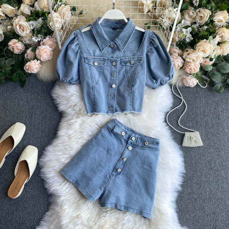 Комплект из двух предметов женский джинсовый базовый винтажный Модный