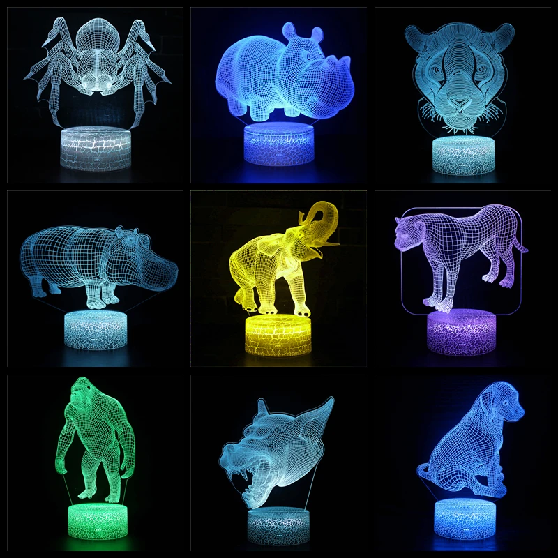 

Creative 3D Night Light Animal Series Acrylic Desktop Night Light Boy Girl Holiday Gift Decoration Bedroom Bedside Table Lamp
