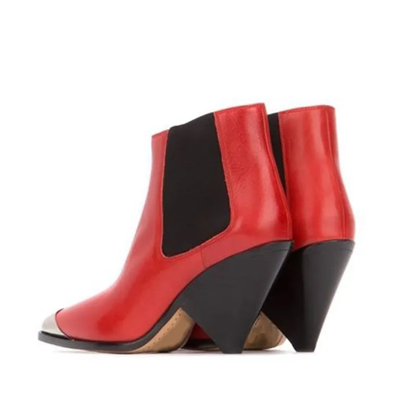 Женские ковбойские ботильоны из натуральной кожи на необычном каблуке Размеры