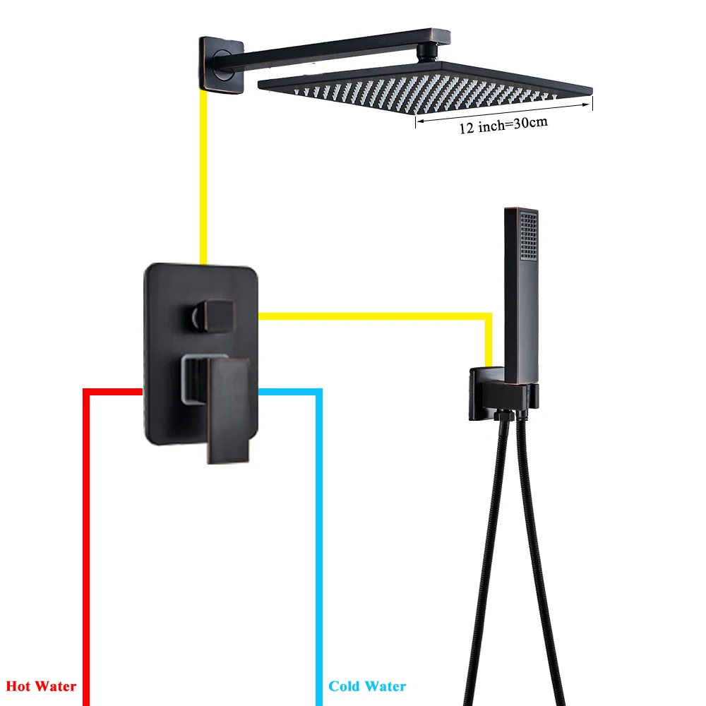 12 inch shower set Uythner черный бронзовый смеситель для душа набор латунная насадка для душа с одной ручкой смеситель для ванной комнаты Душ для ванны душевой набор - Цвет: 12 inch shower set