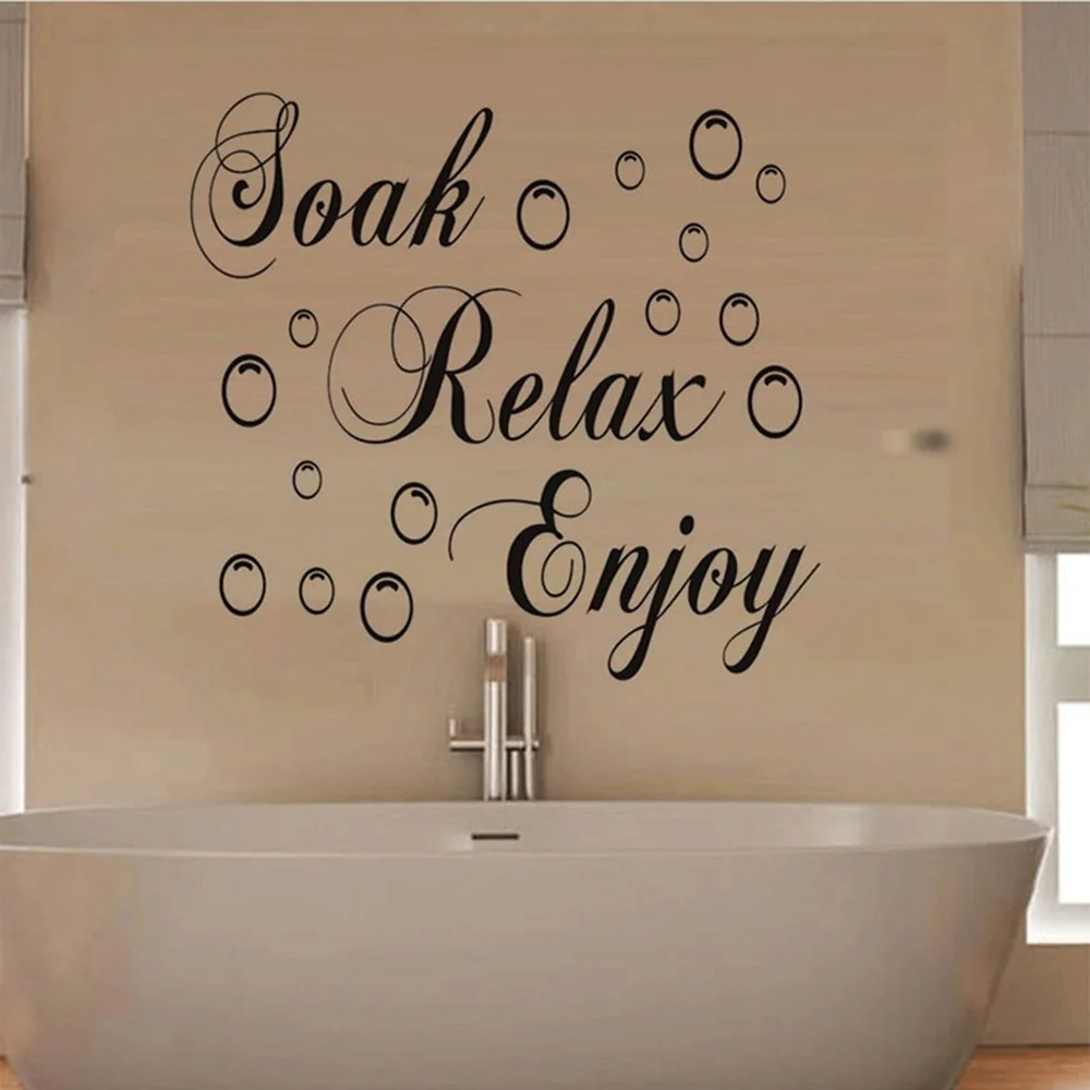 

Soak Relax Enjoy Wall Stickers Black Bathroom Bubble Decal Removable DIY Art Mural Bathtub Background Washroom Home Decoration