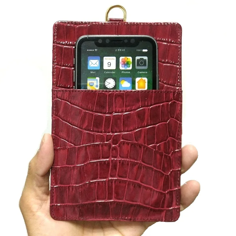 Maroon Pouch Case Натуральная кожа держатель для карт чехол для телефона для iPhone 11 Pro Max X XS XR 7 8 Plus роскошный крокодиловый ремешок тонкий Чехол - Цвет: Maroon Pouch Case