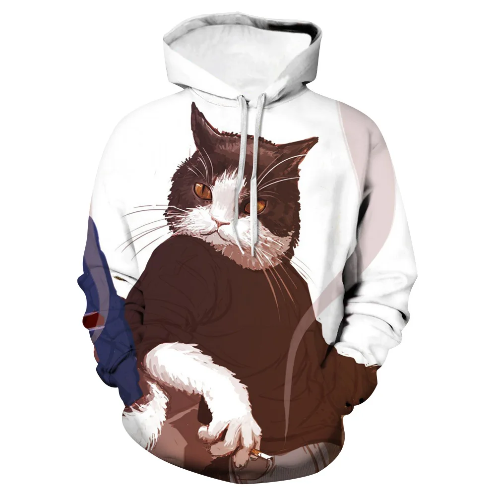 

Men's spring and autumn new fashion cute cat casual pullover hoodie 3D printing men's and women's hooded sportswear