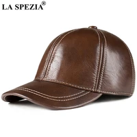 la spezia brown baseball cap men real leather snapback cowskin high quality autumn winter adjustable golf dad hat