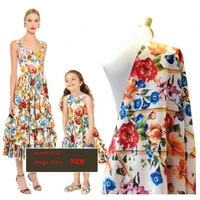 new parent child fence flower pattern digital printing fashion fabric 145cm wide jacquard fabric for dress