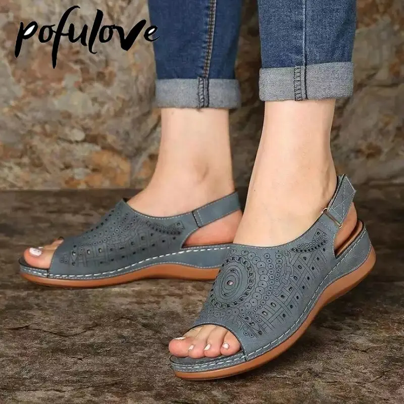 

Сандалии Pofulove женские на танкетке, босоножки-гладиаторы на платформе с открытым носком, модная дизайнерская обувь на каблуке, зеленые, 42