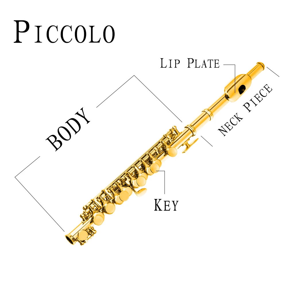 NAOMI Flute C Key Piccolo Half-size Flute Golden Plated Cupronickel With Cleaning Cloth Screwdriver Padded Box Flute Accessories enlarge