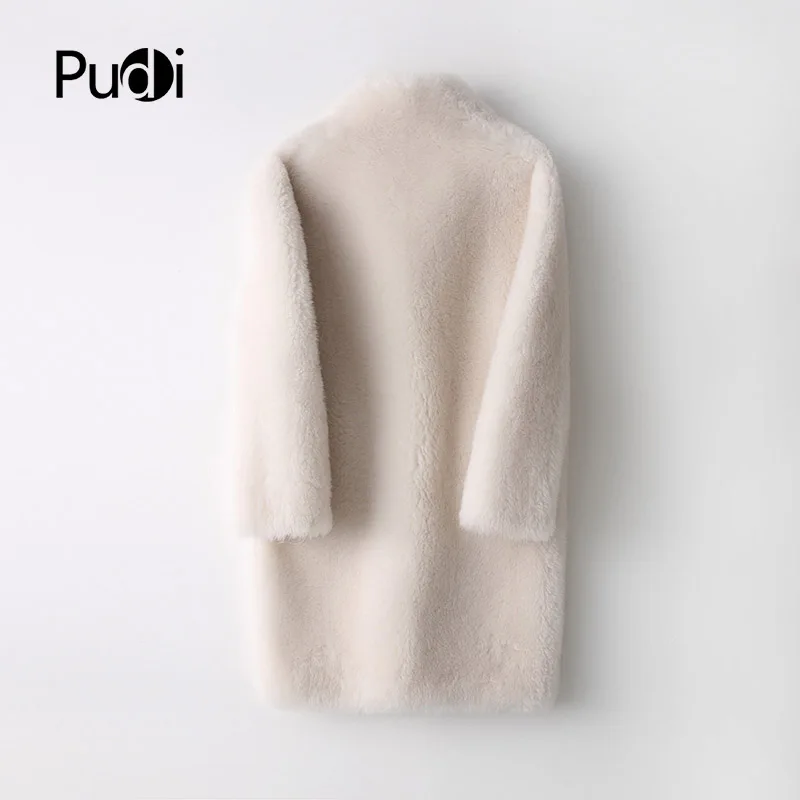 PUDI A17833 натуральное шерстяное меховое пальто, куртка, пальто, Женское зимнее теплое натуральное меховое пальто, искусственная кожа внутри кремового цвета