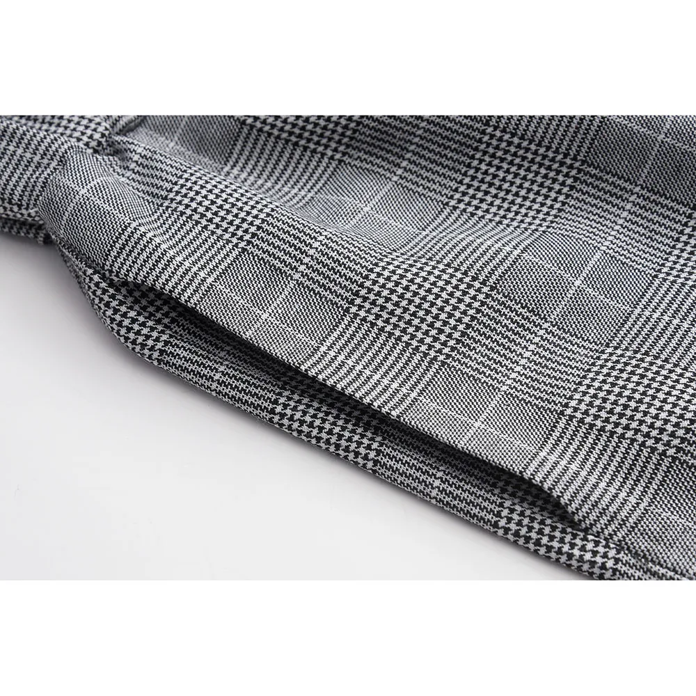 Office Lady Women Pants Plus Size 3XL Plaid Casual Elastic Waist Mid Pencil Pants Bow Ankle-Length Pants 2020 Spring Trousers