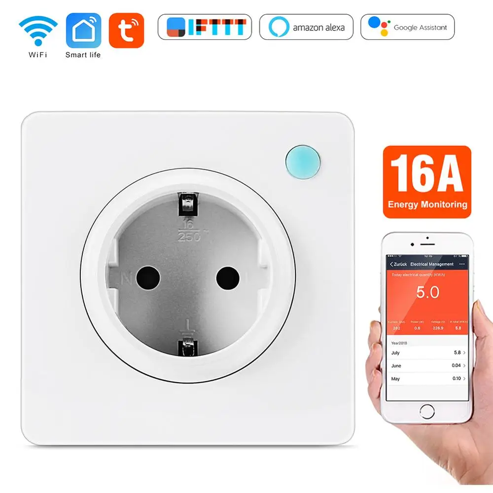 EU Wall Socket Tuya Wifi умная настенная розетка 16A ЕС монитор энергии Wi-Fi розетка умная жизнь приложение управление электрическая розетка переключатель - Комплект: EU Wall Socket