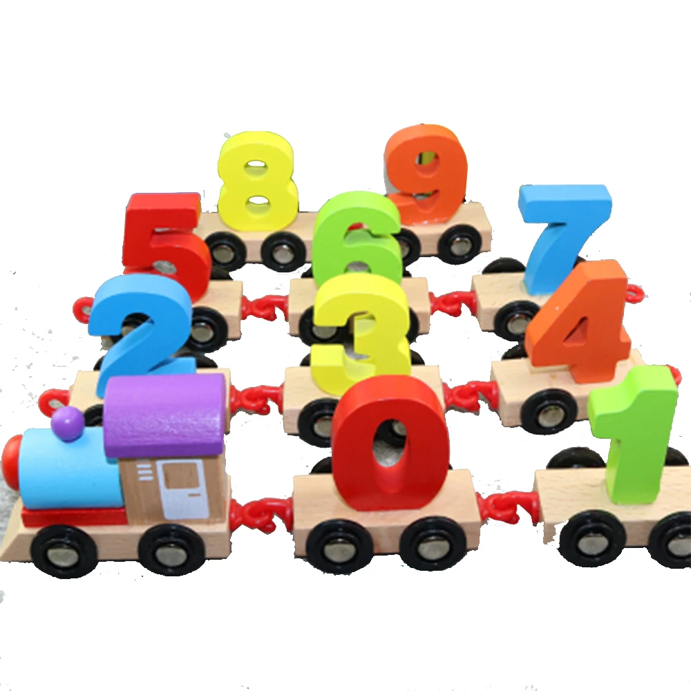 

Деревянный цифровой маленький поезд головоломка коллаж подключенные блоки 1-4 лет мальчиков раннего обучения игрушки.