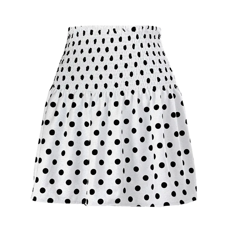 

NEW Womens Fashion Polka Dot Print Skirt Casual Elastic High-waist A-line Pleated Short Skirt Ladies Elegant Mini Skirt