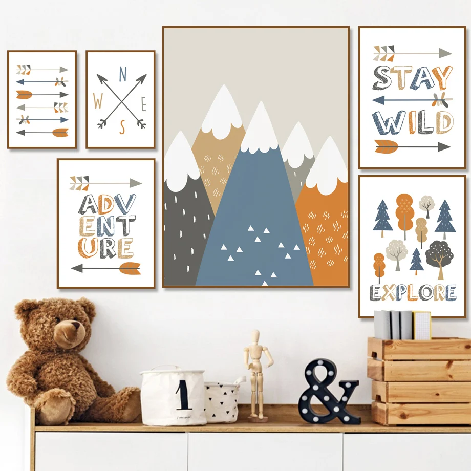 

Mountain Forest Tent Arrow Adventure Nursery Art Canvas Painting Nordic Cartoon Posters And Prints Wall Pictures Kids Room Decor