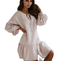 new european and american style fashion cotton and linen solid color loose large size dress