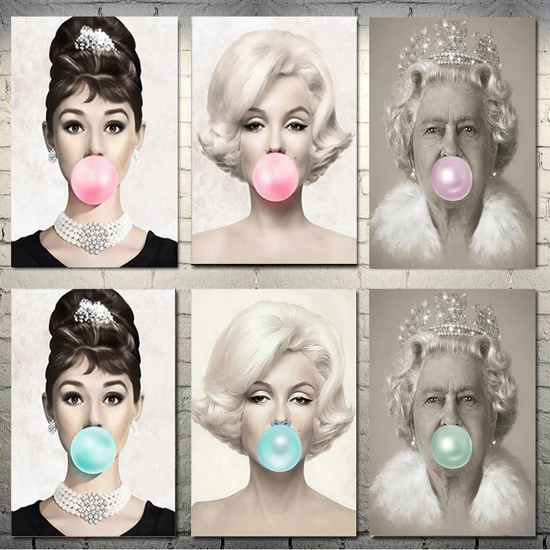 Gilrs BubbleGum холст известная сценика Мэрилин Монро и Одри Хепбёрн постеры принты