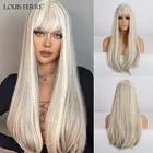 Женские Длинные прямые синтетические парики LOUIS FERRE, смешанный белый серый парик с челкой, косплей-парики из натуральных волос для вечеринки из термостойкого волокна