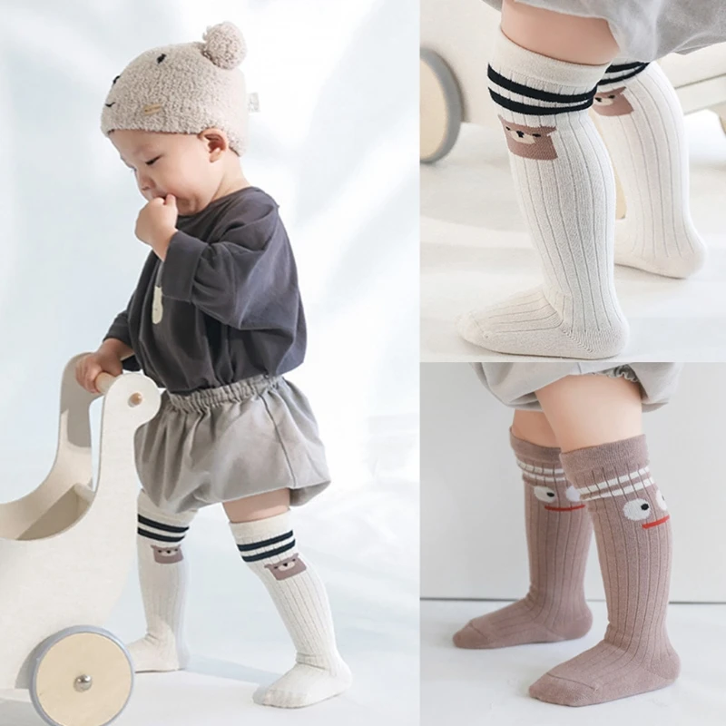 

1 Pair Cartoon Baby Socks Children Breathable Knee Length Socks Solid Color Non-slip Floor Walking Socks Cotton Stockings