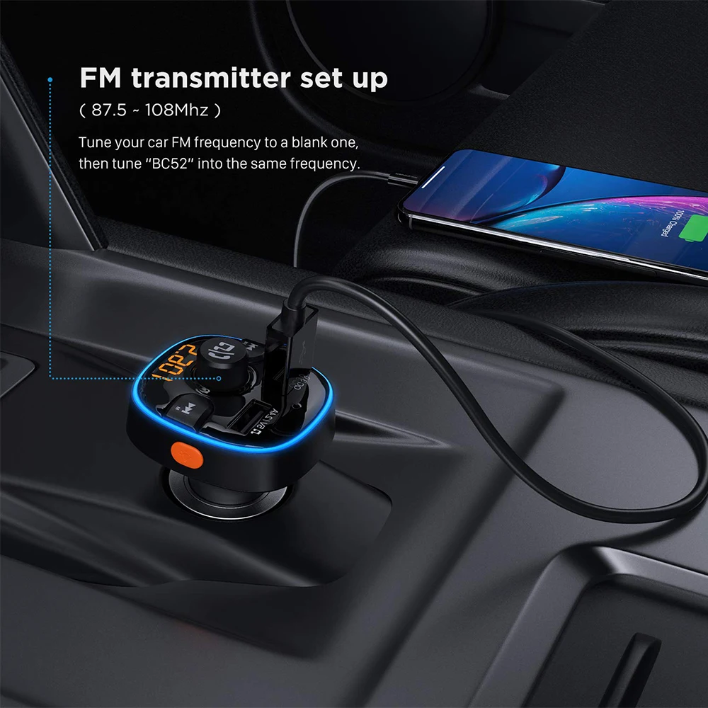 Bluetooth fm-передатчик 7 цветов окружающий светильник с режимом дыхания fm-модулятор QC3.0 автомобильное зарядное устройство передатчик Bluetooth Handsfree