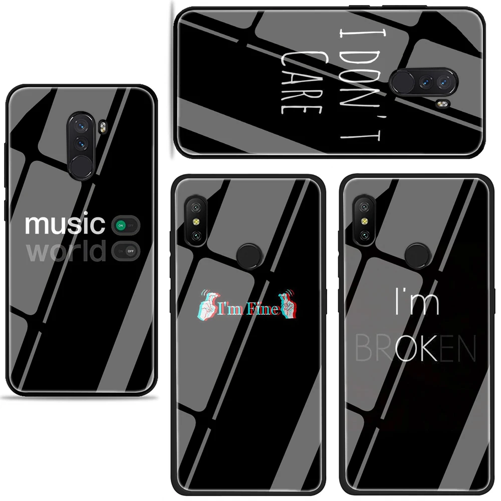 EWAU цветной текст на черном фоне закаленное стекло чехол для телефона Xiaomi 5X 6X 8 Lite 9
