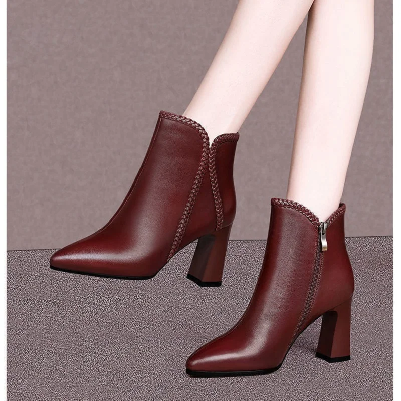 

2021 осень/зима ботильоны женские полусапожки с острым носком; Женская Осенняя обувь; Ботинки с острым носком; На квадратном каблуке обувь кор...