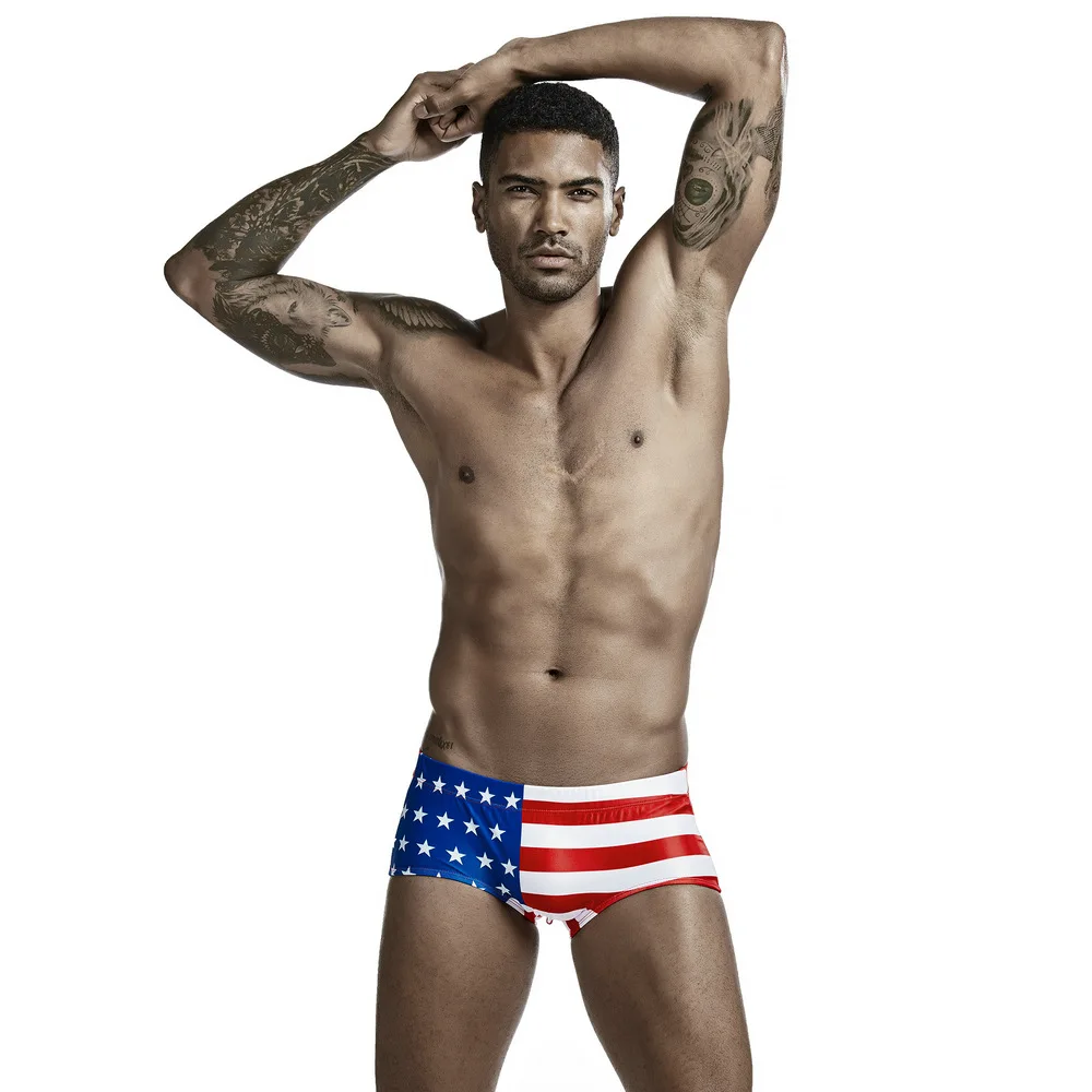 

2021 Male Low waist Swim Wear For Men Boxer Swimming Short Sexy National Flag Beach Trunks Summer Swimsuit Boxers Suit Men Pant