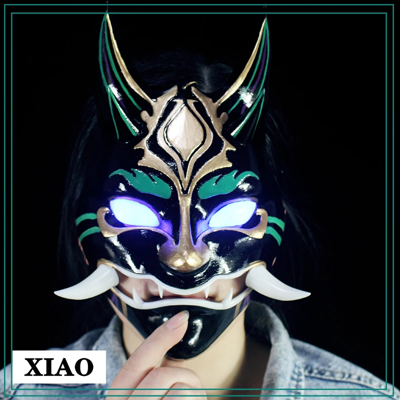 

Halloween Luminous Adult Props Game Genshin Impact Cosplay Accessories Yasha XIAO 25CM Glowing Mask Anime Resin Gift Kids Toys