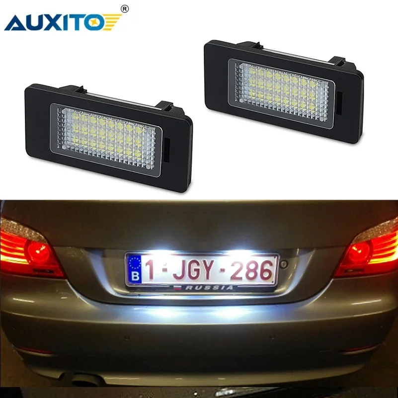 

2Pcs Error Free LED License Number Plate Light For BMW E60 E39 M5 E70 E71 X5 X6 E60 M5 E90 E92 E93 M3 6000K White Car Light