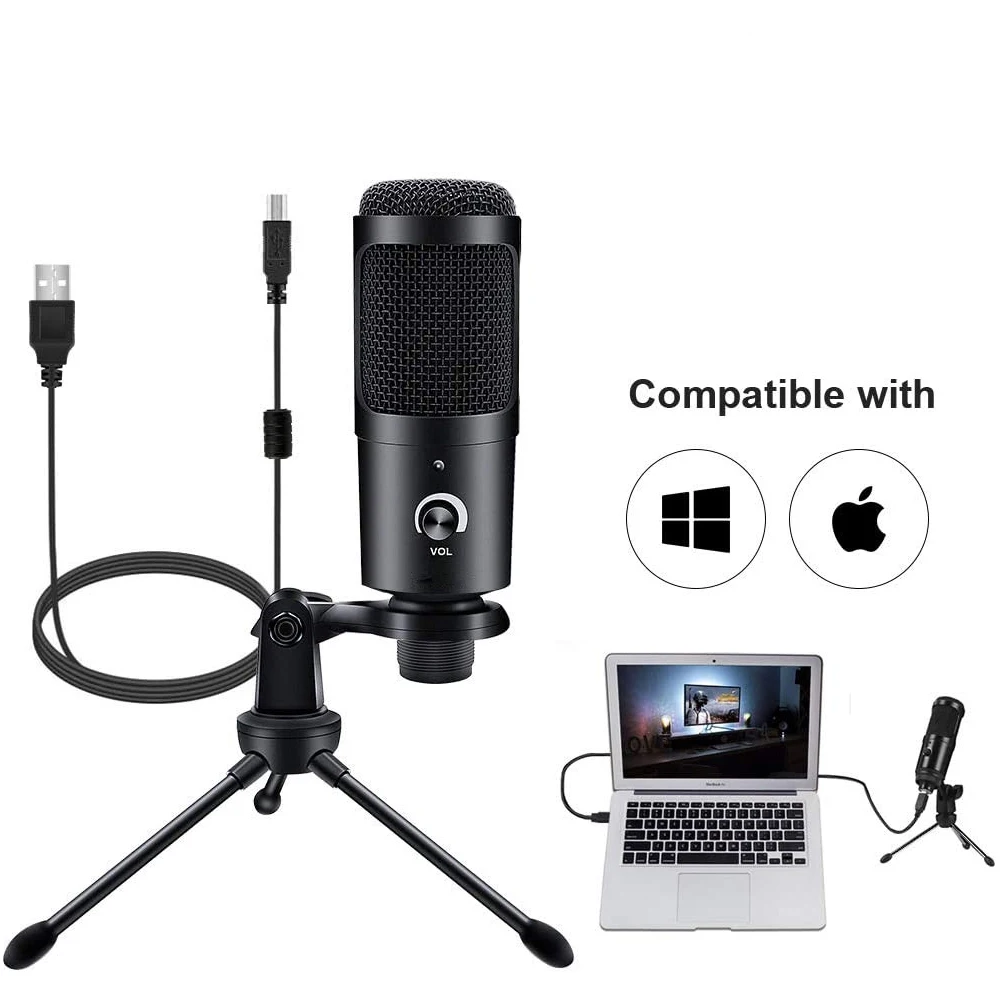 

Конденсаторный USB-микрофон, подставка для ПК, ноутбука, настольного компьютера, для записи голоса и воспроизведения потокового видео