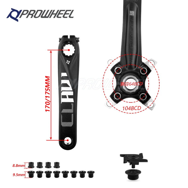 Кривошип PROWHEEL 104BCD для горного велосипеда 170 мм 175 и нижний кронштейн кривошипы