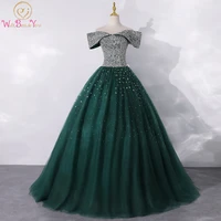 2021 green quinceanera dresses ball gown beading seuqined off shoulder tulle v neck long floor length party gowns sweet 16