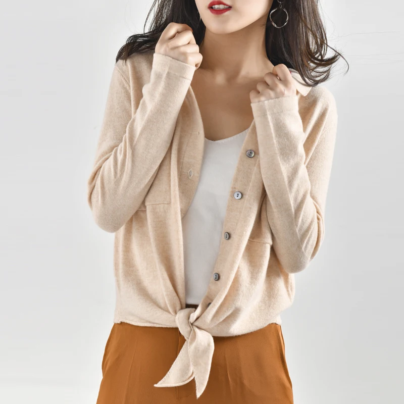 Женский кардиган из 100% шерсти вязаный свитер модная зимняя одежда 6 цветов