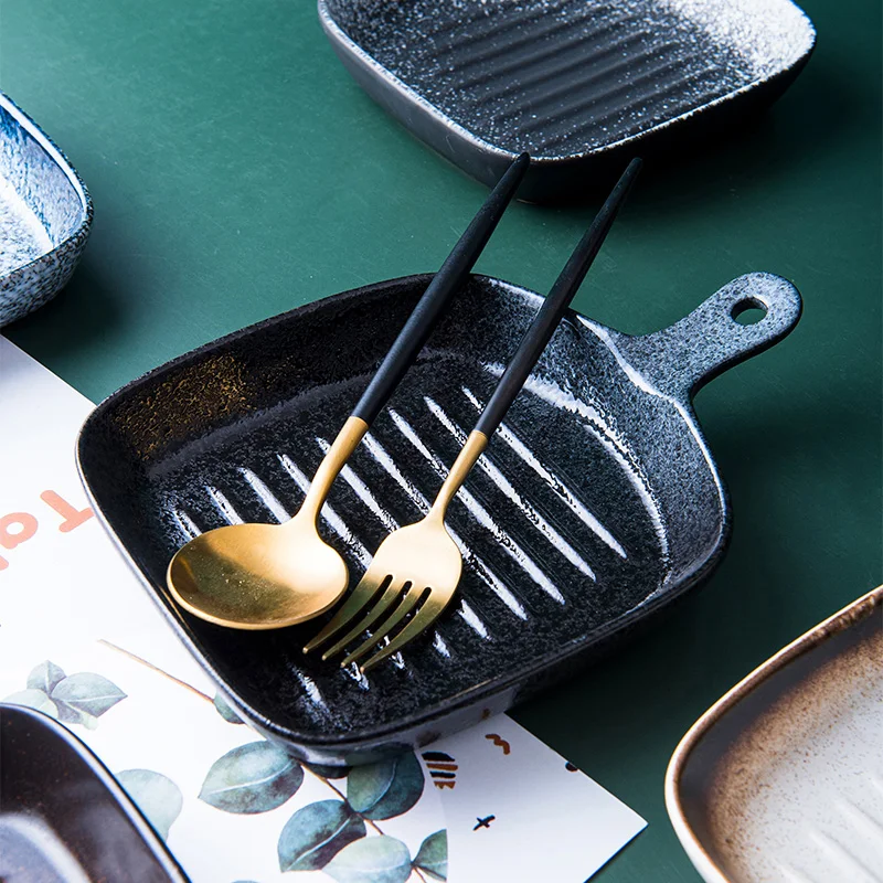 Керамическая тарелка RUX в японском стиле с ручкой для запеченного риса пиццы