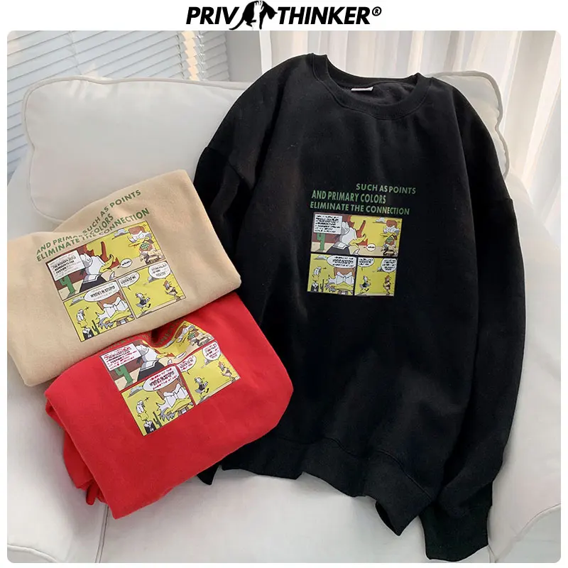 Privathinker, Женский утепленный пуловер с принтом Харадзюку, пара,, свитшоты, женские, на осень и зиму, свободные толстовки, женская одежда