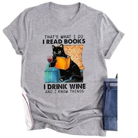 i read books i drink wine print women tshirts funny cat graphic summer oversize harajuku clothes female o neck short sleeve tees