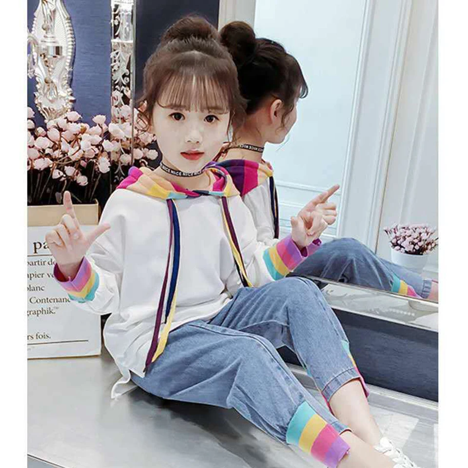 

Комплект одежды для девочек на весну, модный спортивный комплект из 2 предметов для отдыха, Осенняя детская одежда для девочек, футболка с дл...