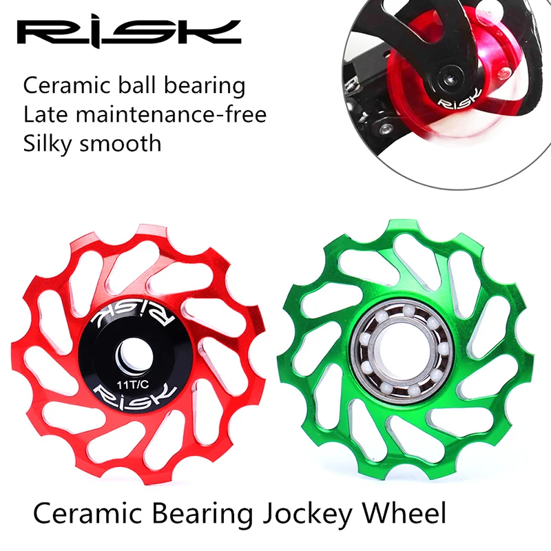 Risk – Jockey en alliage d'aluminium pour vélo de route et de montagne,dérailleur en céramique, roulement, guide roue, rouleau, 11 T,