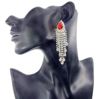 new silver color rhinestone crystal long tassel earrings for women bridal drop dangling earrings brincos wedding jewelry wx006