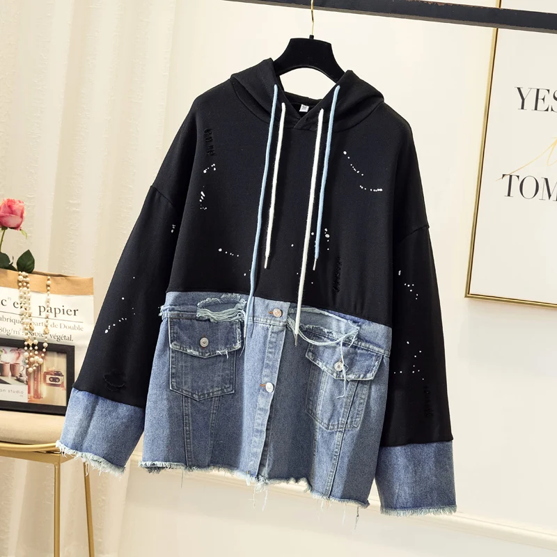 5XL Harajuku размера плюс негабаритная джинсовая куртка для женщин черный серый