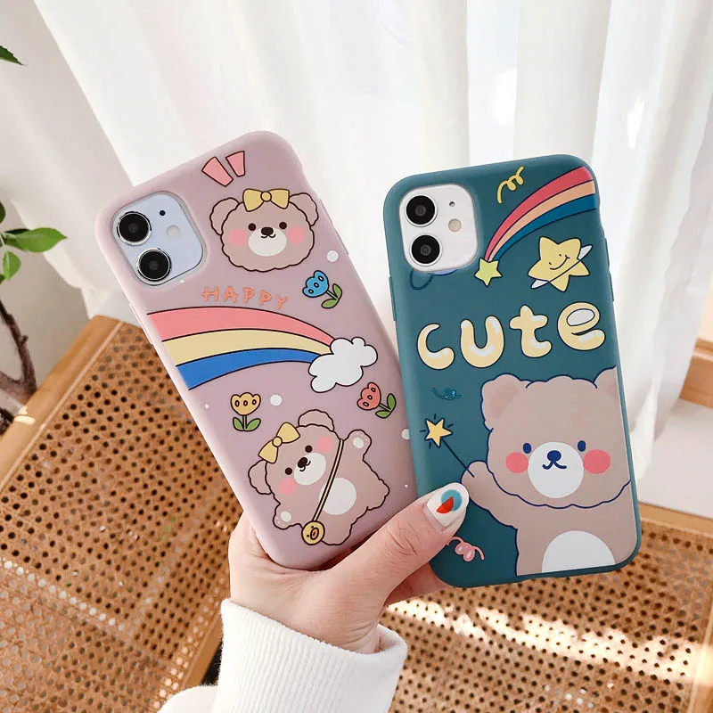 

Happy Bear Cases for iPhone 12 Pro Max Painted Cases for iPhone 11 Pro Max X XR XS Max X 7 8 SE 2020 12Mini Rainbow Phone Covers