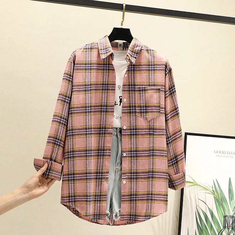 Plaid Women Blouses Shirts Tunic Womens Tops 2020 Womenswear Long Sleeve Clothing Button Up Down Outwear OL Loose Designer Good