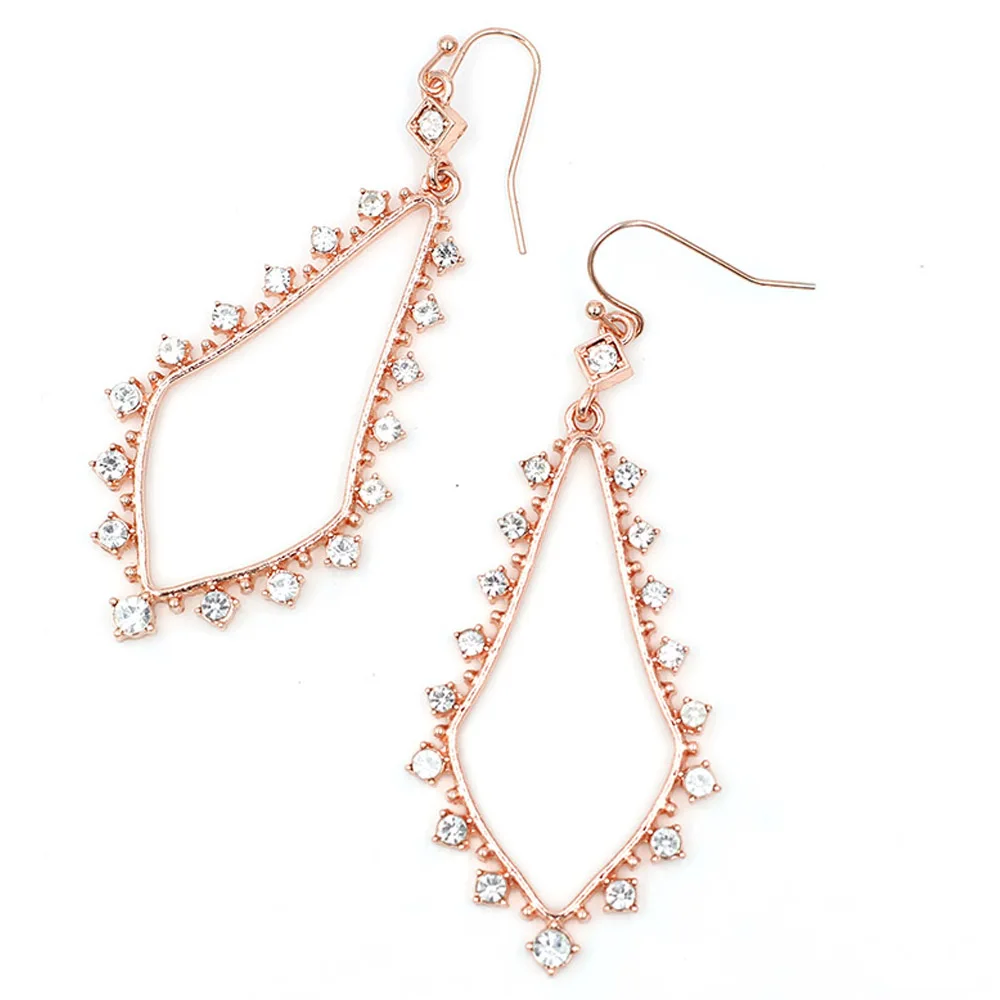 

2019 New Summer Color Double Deck WaterDrop Hollow Out Earring AB Stone Rose Rose Women's Fashion Gift Drop Earrings