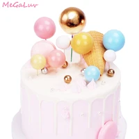 20pcs golden ball cake topper diy cupcake toppers happy birthday party cake flags decoration wedding favor baby shower supplies