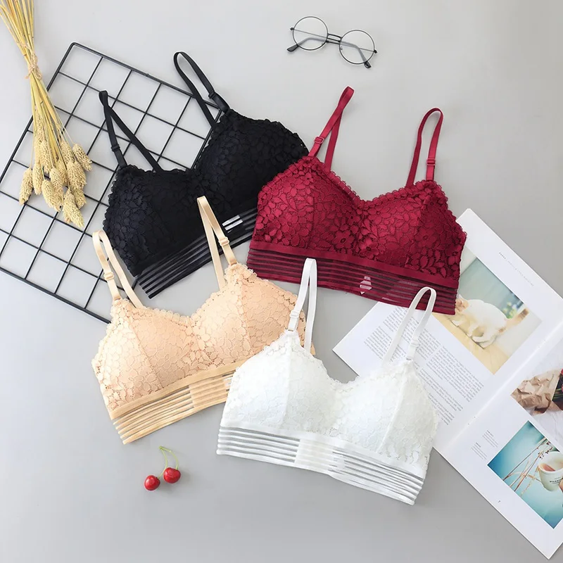 

Sexy Underwear Bra Ladies Lace Beauty Back Lingerie Wrapped Chest Mesh Stitching Solid Color Brawomen's bra