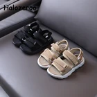 Летние детские пляжные сандалии, детская брендовая черная обувь, модные сандалии для маленьких девочек, мягкая спортивная обувь для мальчиков, сетчатые повседневные сандалии, Новинка