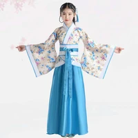 girl embroidery traditional chinese skirt kimono top blue lavender pink red children hanfu chineses elegent hanfu dress kids