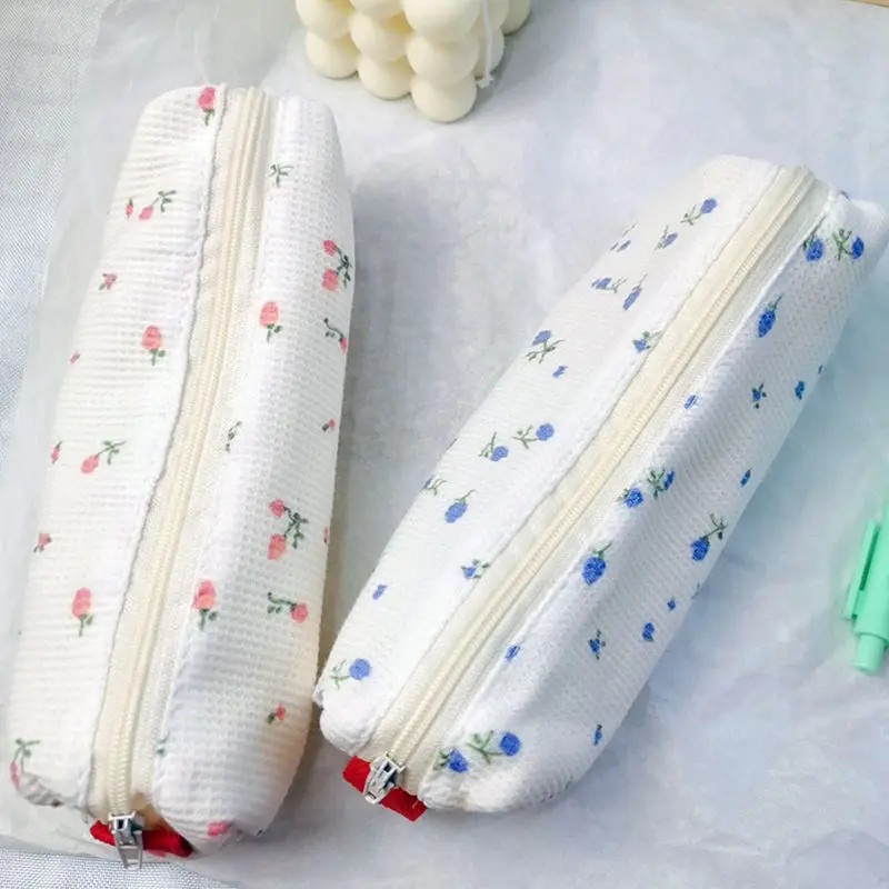 

Ins Cute Makeuo Bag Little Flowers Pencil Bag Cotton Large Capacity Pencil Case School Supplies Girls Stationery Storage Bag