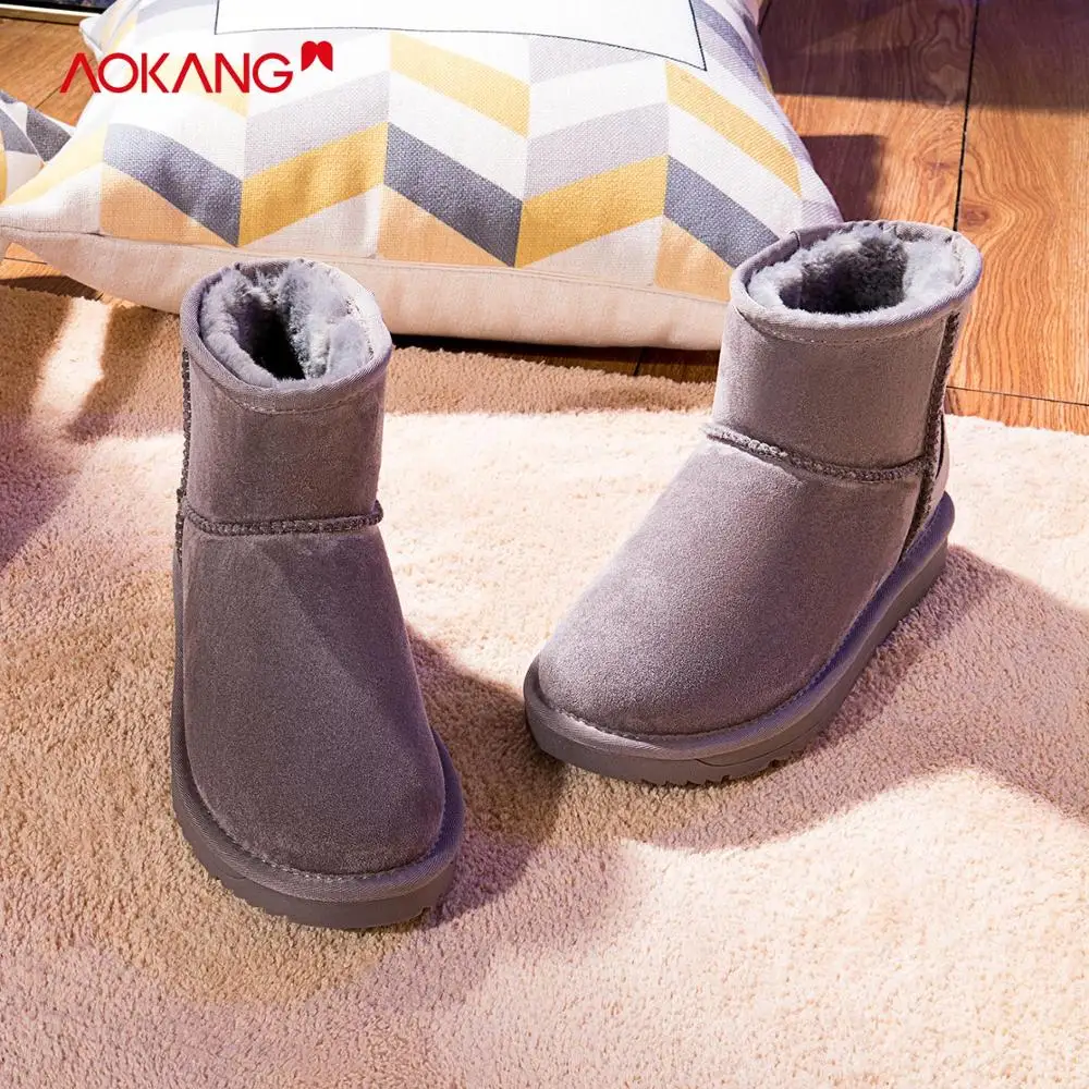 AOKANG/ г., зимние ботинки женская обувь с плюшевой стелькой удобные женские ботильоны теплая обувь высокого качества на плоской подошве